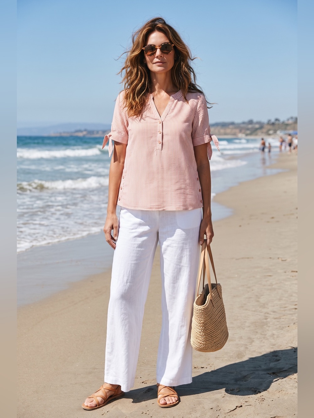 Kaktus Pink Striped Short Sleeve Top with Tie Sleeves